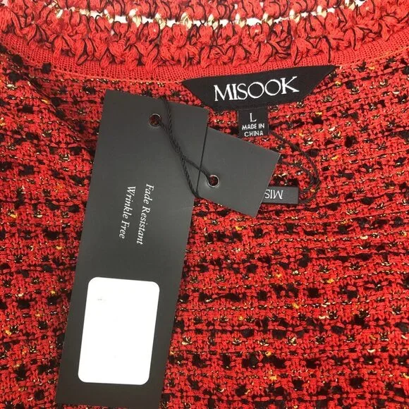 NWT Misook Red Boucle Chain Detail Cardigan Sweater Size L - Picture 6 of 7